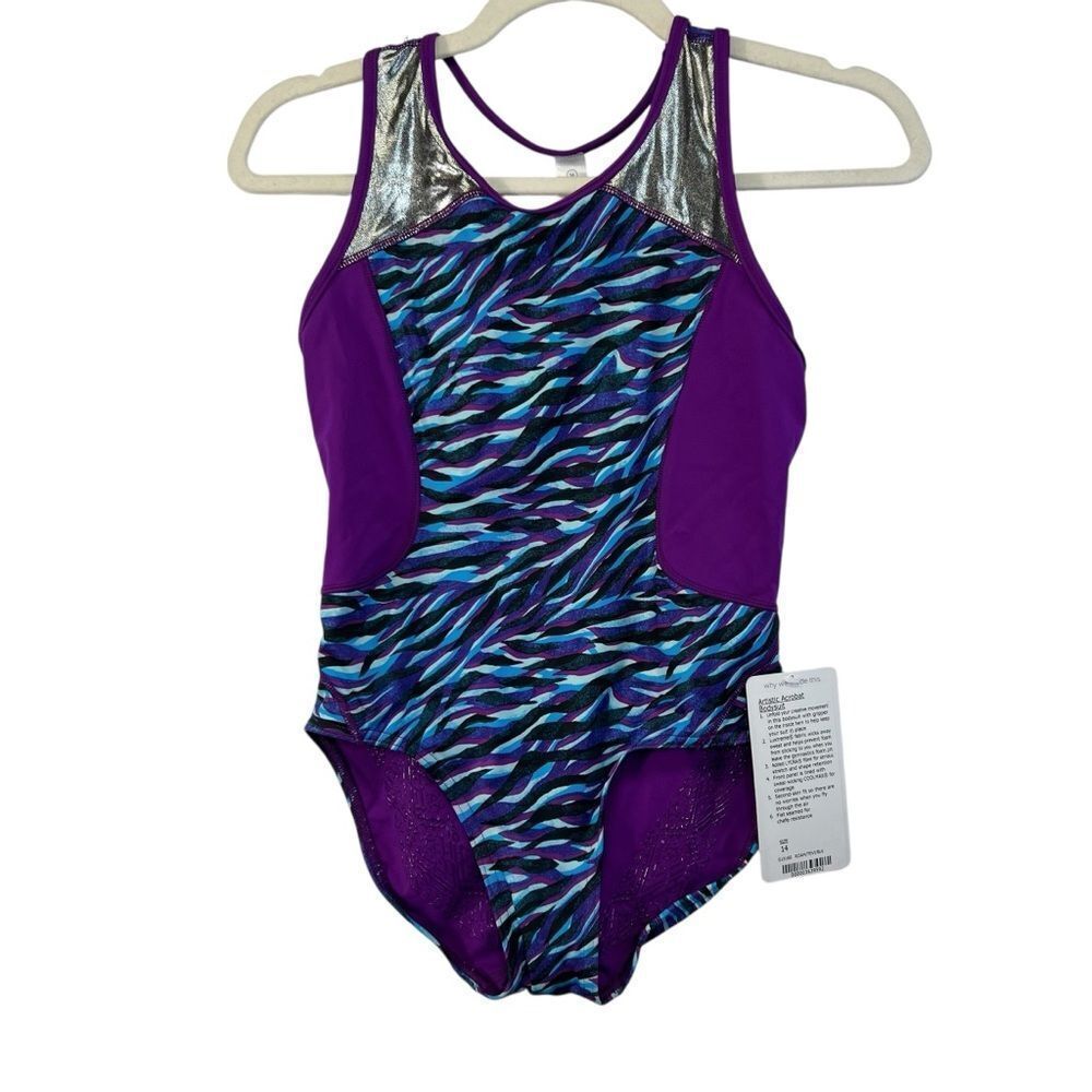 Nwt IVIVVA By Lululemon Artistic Acrobat Bodysuit Leotard Tiger Spry Blue KID 14